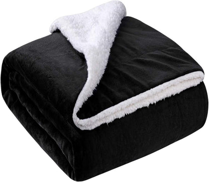 Cozy Black Fleece Sherpa Throw Blanket - Thick & Warm for Winter & Christmas - 50x60 Inches